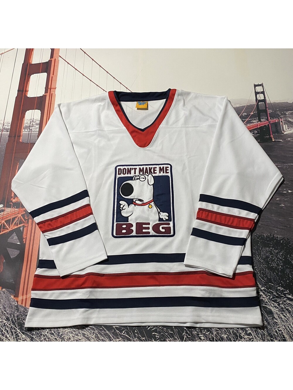Brian Griffin Family Guy Hockey Jersey Mens Size Large/XL TV Cartoon Striped